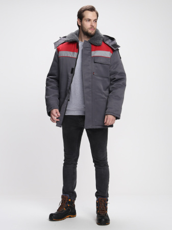 Куртка зимняя Бригада NEW (тк.Смесовая,210), т.серый/красный (ЧЗ)