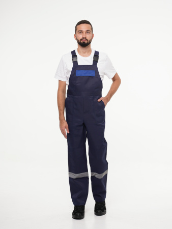 Костюм рабочий мужской №102 (куртка, полукомбинезон) тёмно-синий с васильковым