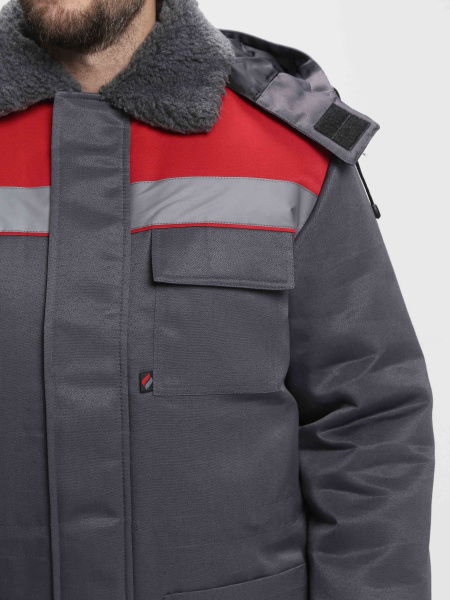 Куртка зимняя Бригада NEW (тк.Смесовая,210), т.серый/красный (ЧЗ)